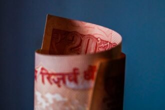 20 Indian rupee with blue background